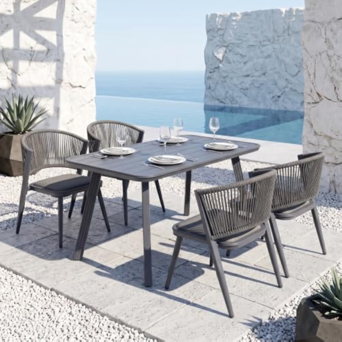 Outdoor Furniture Plus - Set Meja Makan Teras Modern Berbahan