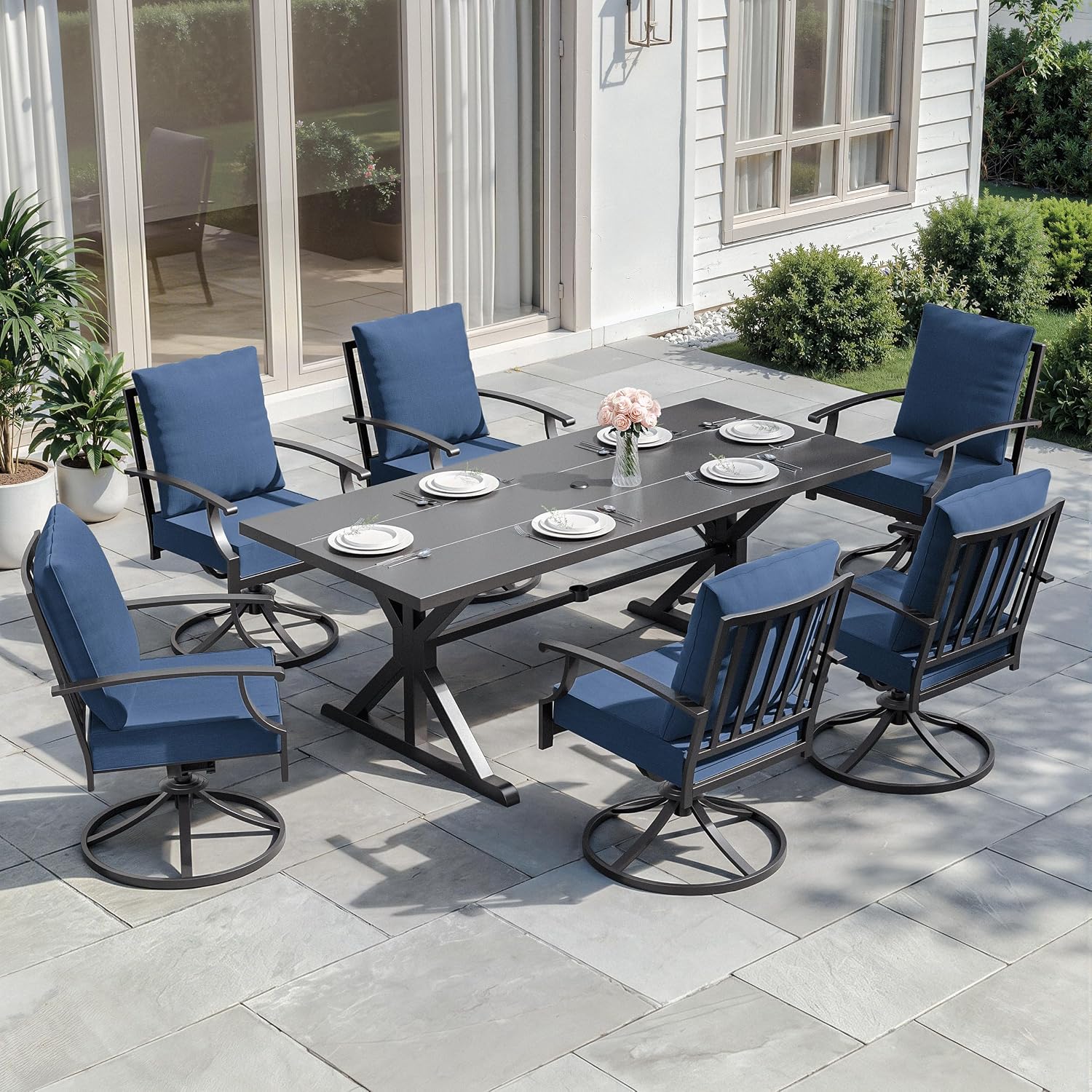 Outdoor Furniture Plus - Set Meja Makan Teras Logam 7pc