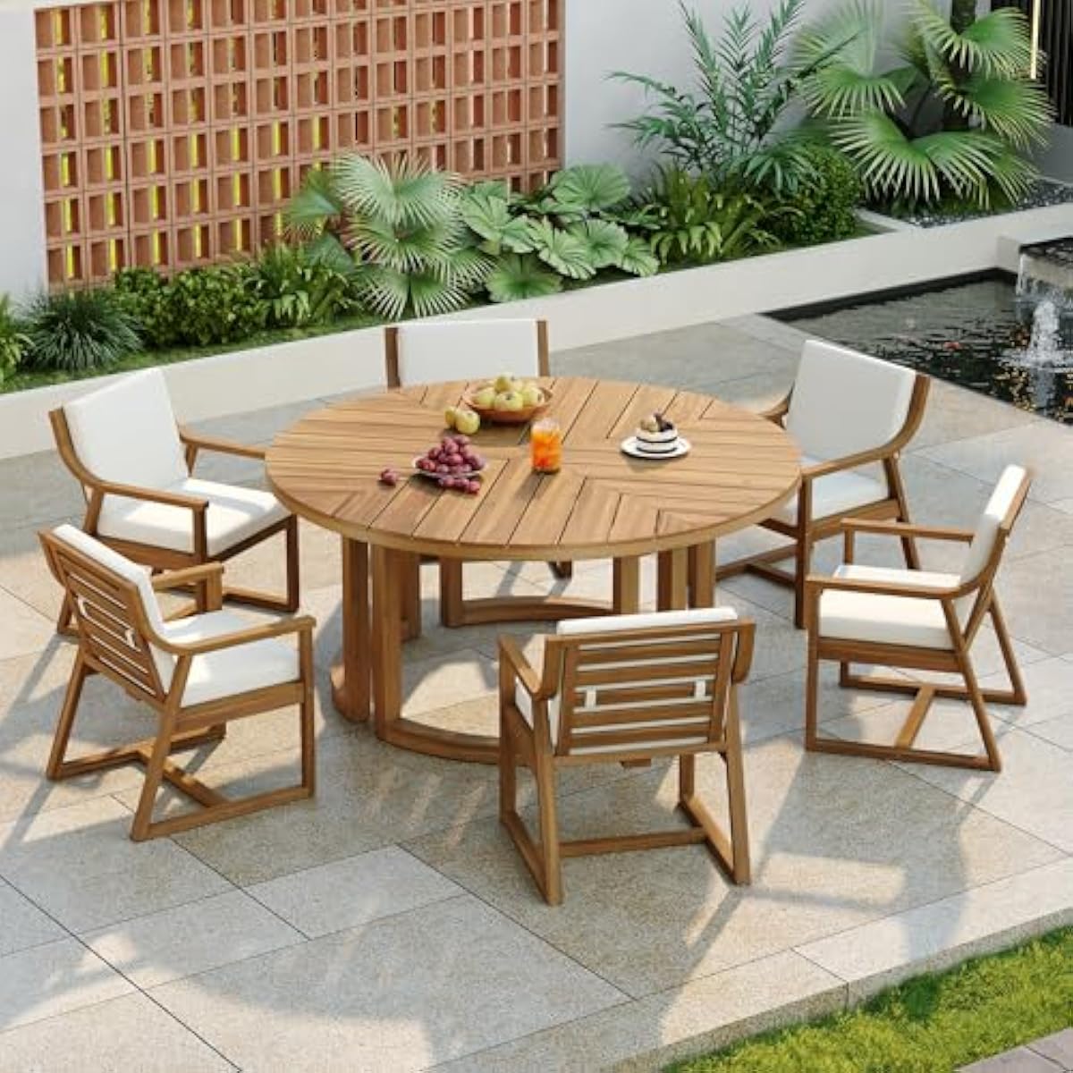 Outdoor Furniture Plus - Set Teras Bundar 7-Potong Gaya Rustik