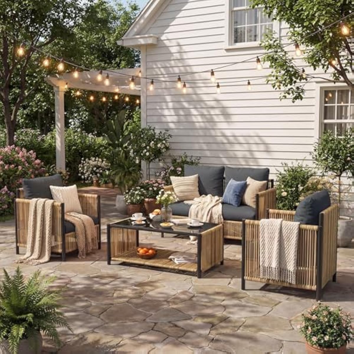 Outdoor Furniture Plus - Set Furnitur Anyaman Bohemian untuk Ruang