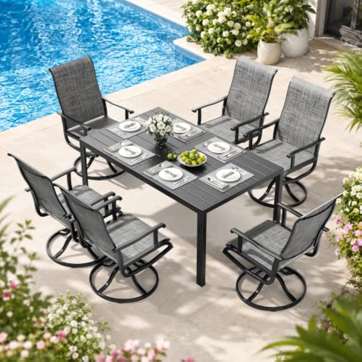 Outdoor Furniture Plus - Set Teras Modern 7-Piece dengan Meja