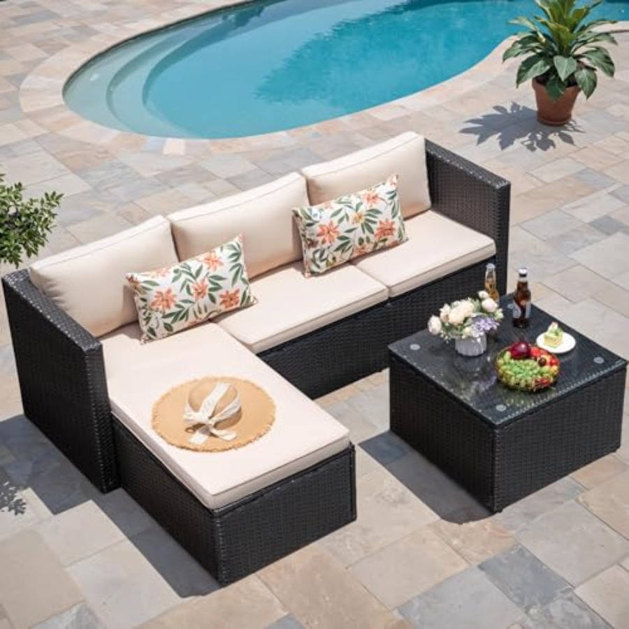 Outdoor Furniture Plus - Set furnitur teras luar ruangan: sofa
