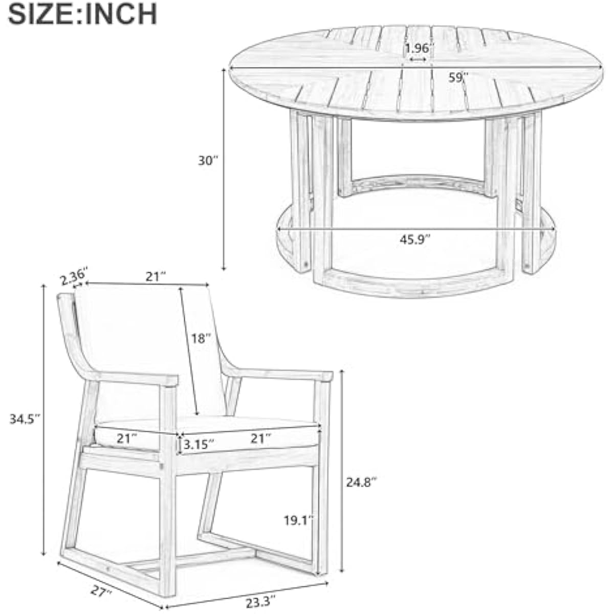 Set Teras Bundar 7-Potong Gaya - Outdoor Furniture Plus ulasan dan harga
